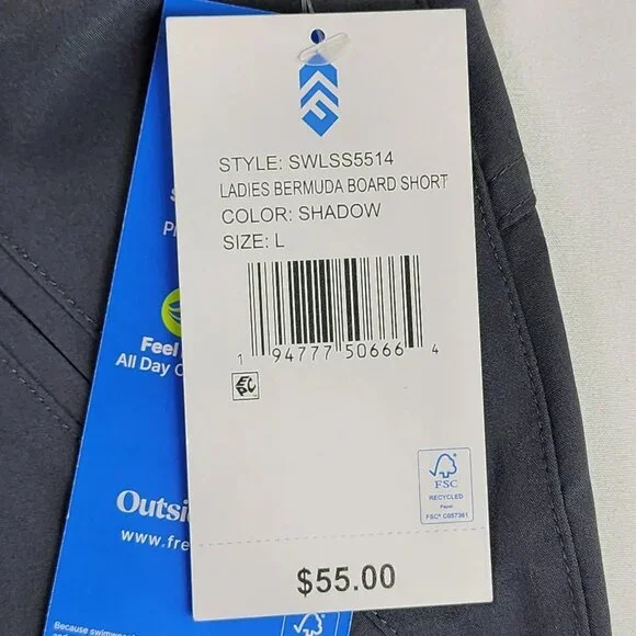 Free Country Bermuda Board Shorts Womens Large Shadow Gray Quick Dry UPF 50 Swim - Picture 6 of 11